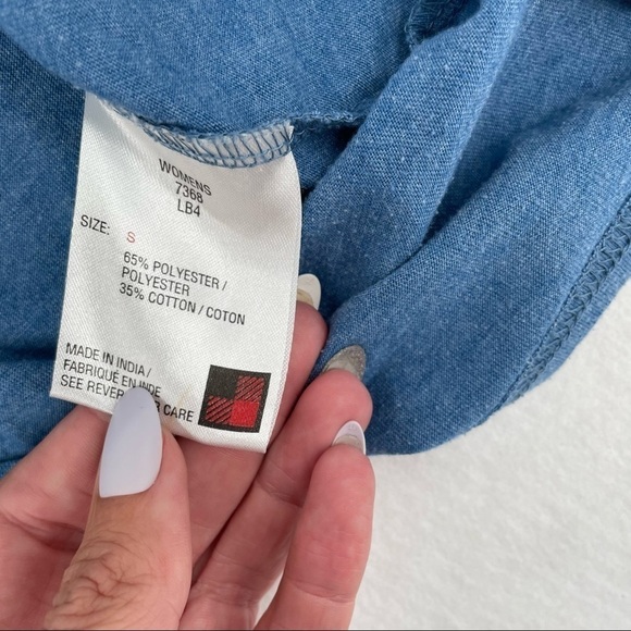 WOOLRICH Womens Blue Short Sleeved T-Shirt Decorative Neckline size: Small - Picture 3 of 7